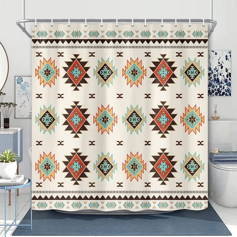 Navy and Teal Love Heart Print Shower Curtain for Bathroom