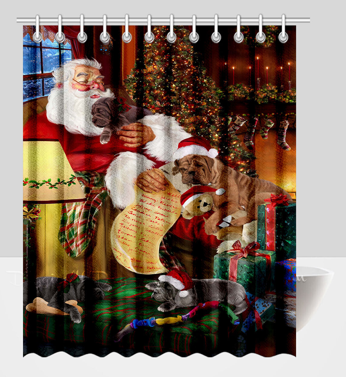 Neapolitan Mastiff Dog Christmas Shower Curtain for Dog Lovers