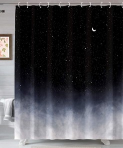 Neasow Black Night Sky Stars and Moon Shower Curtain for Dreamy Bathroom