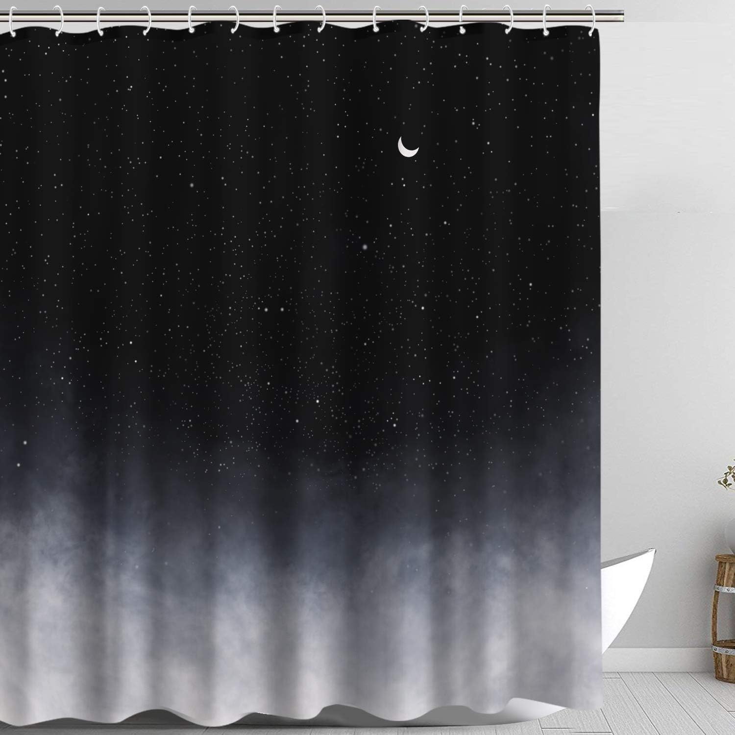 Neasow Black Night Sky Stars and Moon Shower Curtain for Dreamy Bathroom