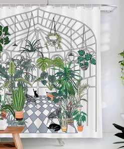 Neasow Greenhouse Plants Shower Curtain with Succulents Leaves and Pet Print 