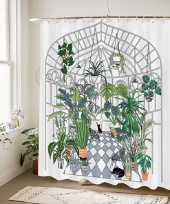 Neasow Greenhouse Plants Shower Curtain with Succulents Leaves and Pet Print