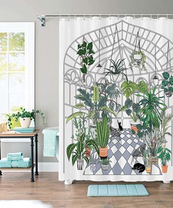 Neasow Greenhouse Plants Shower Curtain with Succulents Leaves and Pet Print 