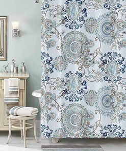 Neasow Teal and White Watercolor Floral Shower Curtain for Light Bathroom