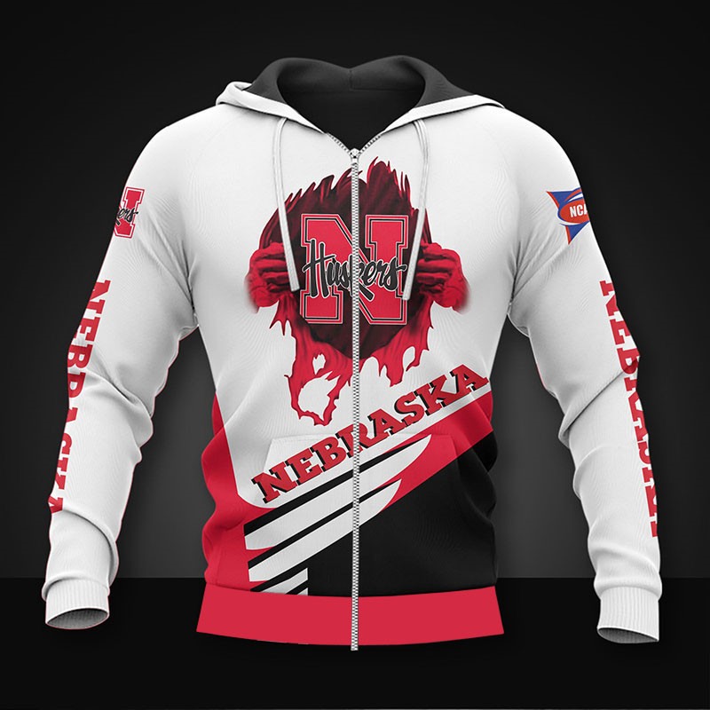 Nebraska Cornhuskers Long Sleeve 3D Zip Hoodie - Gifts For Father Day