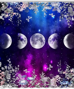 Nebula Fantasy Moon Phase Shower Curtain for Creative Celestial Bathroom Decor
