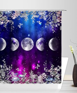 Nebula Fantasy Moon Phase Shower Curtain for Creative Celestial Bathroom Decor
