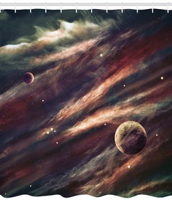 Nebula Gas Cloud in Space Galaxy Stars Print Shower Curtain with Planets