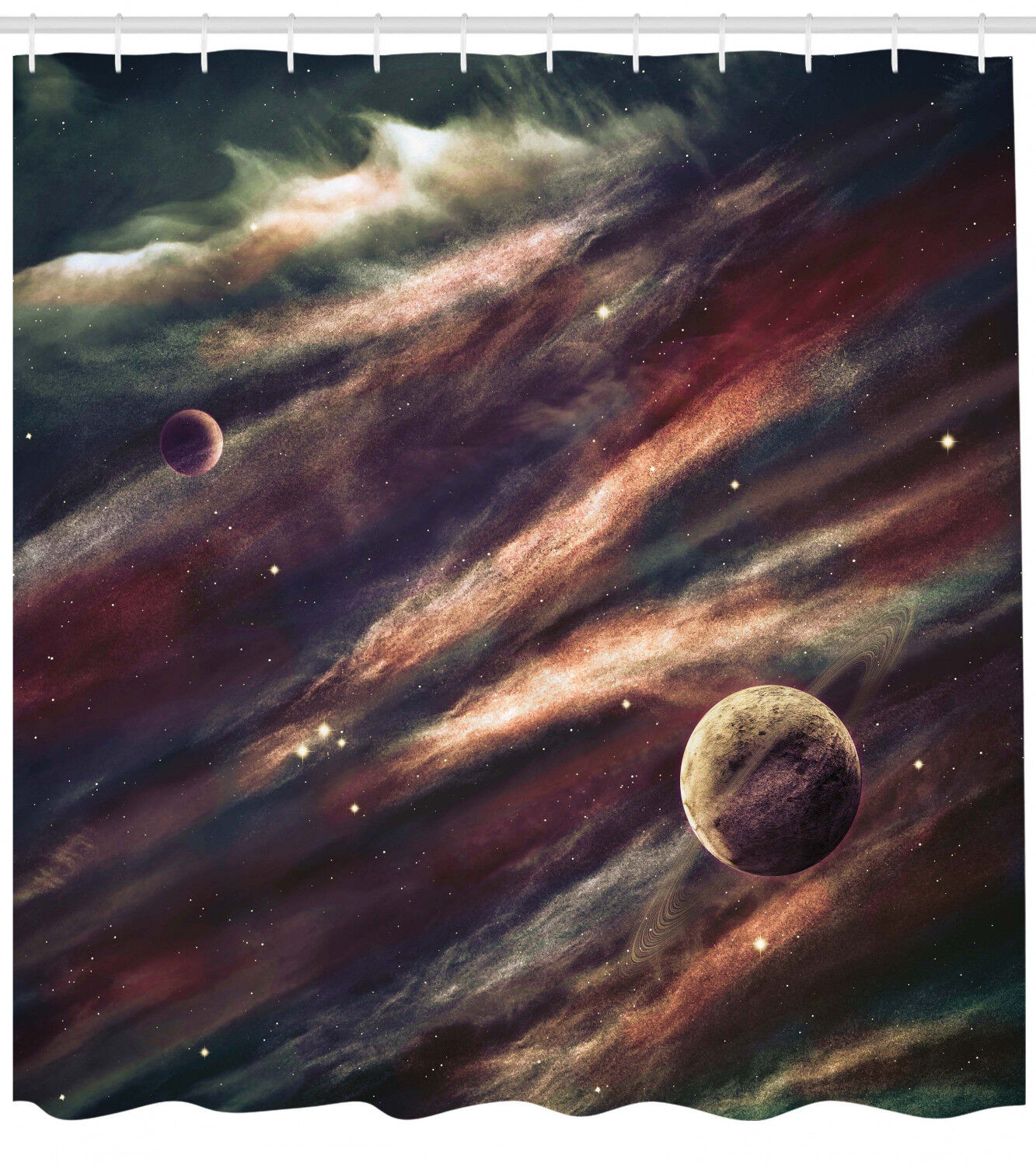 Nebula Gas Cloud in Space Galaxy Stars Print Shower Curtain with Planets