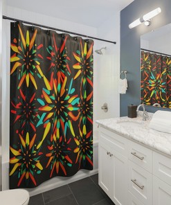 Nebula Star Flowers Printed Shower Curtain for Cosmic Bathroom 