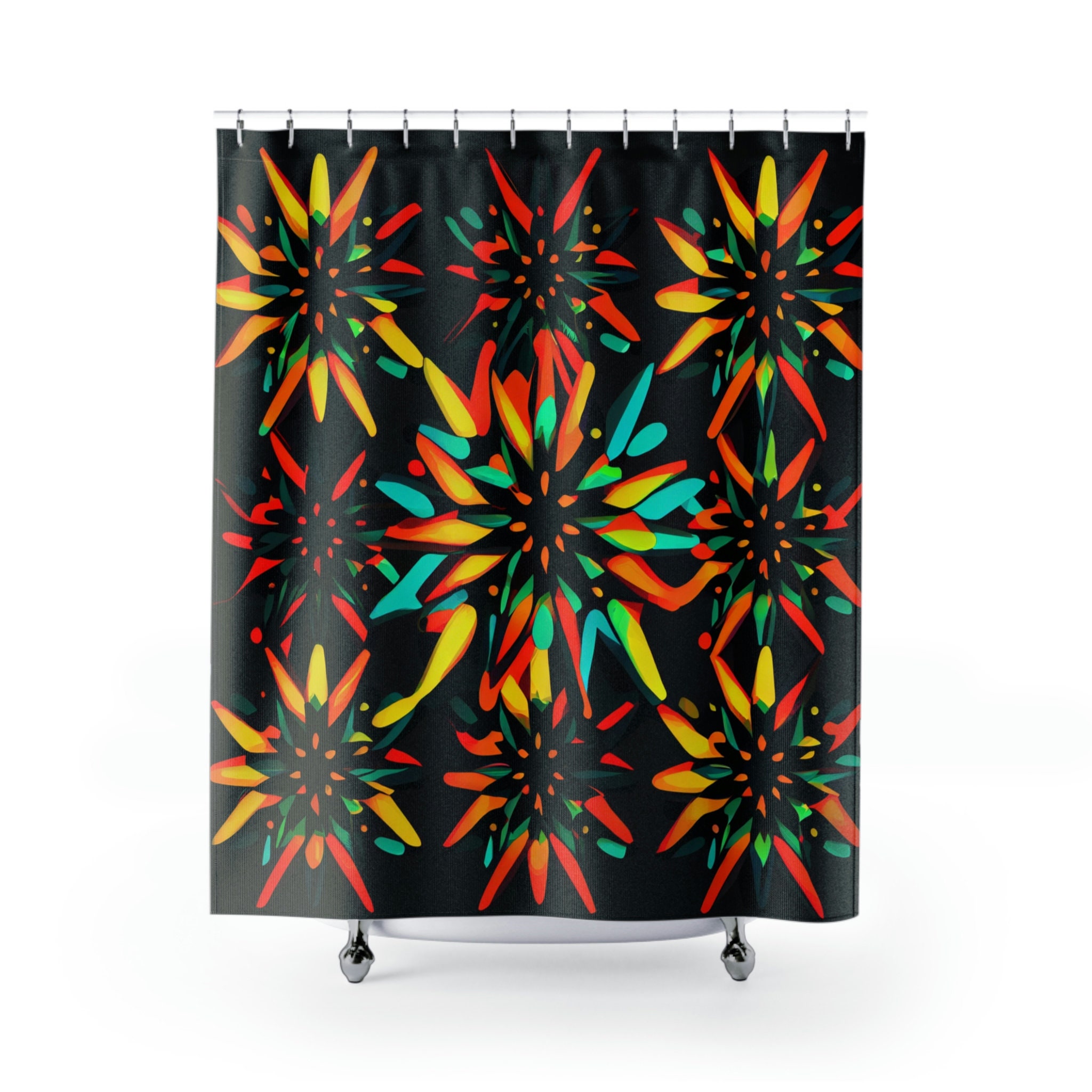 Nebula Star Flowers Printed Shower Curtain for Cosmic Bathroom