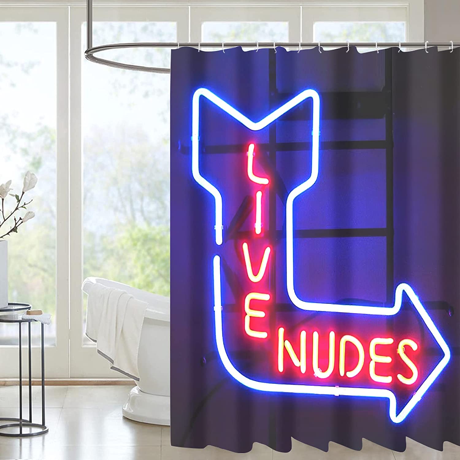 Neon Blue Funny Shower Curtain For Bathroom Decor - Image 2