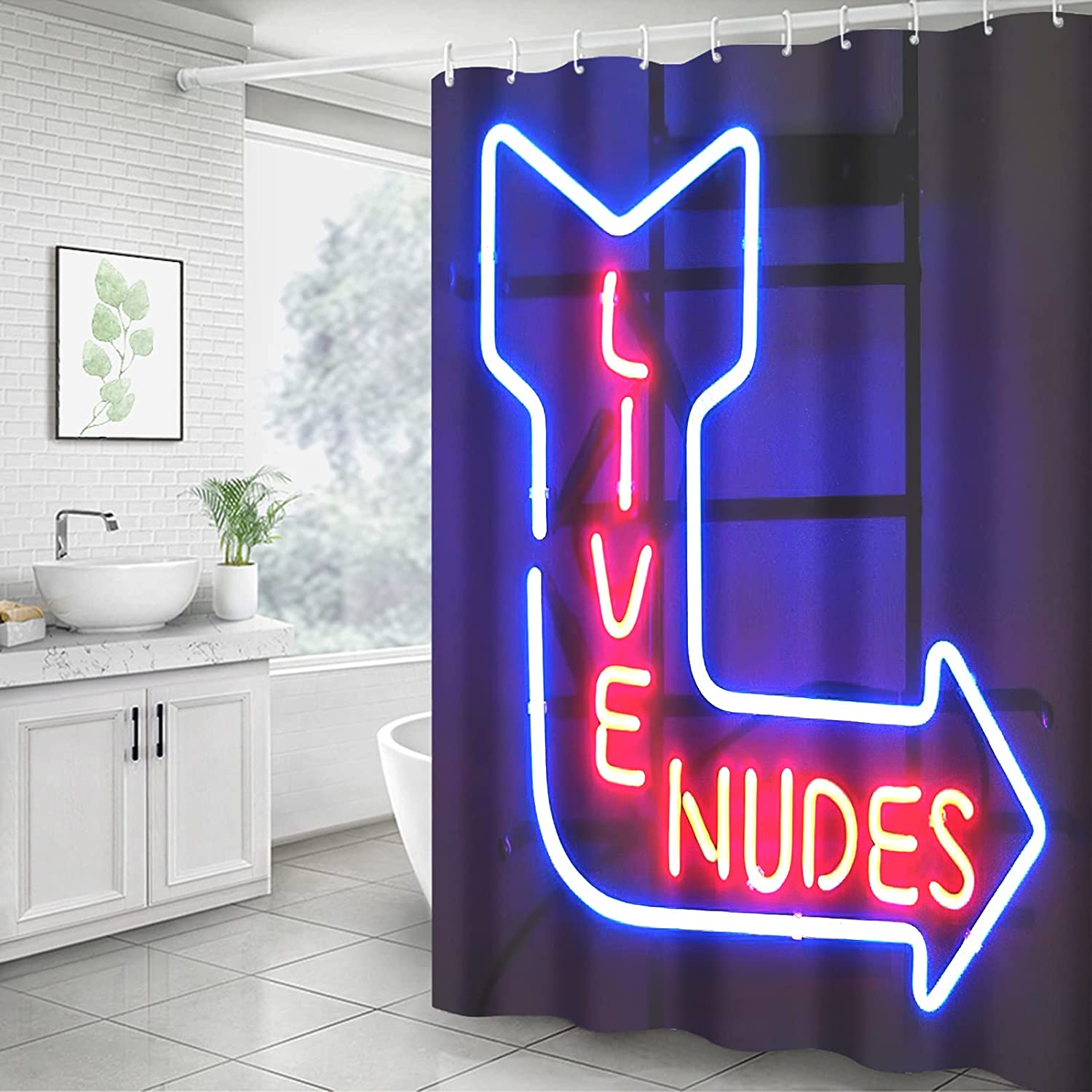 Neon Blue Funny Shower Curtain For Bathroom Decor - Image 3