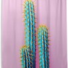 Neon Cactus Print Waterproof Fabric Shower Curtain for Modern Bathroom Decor