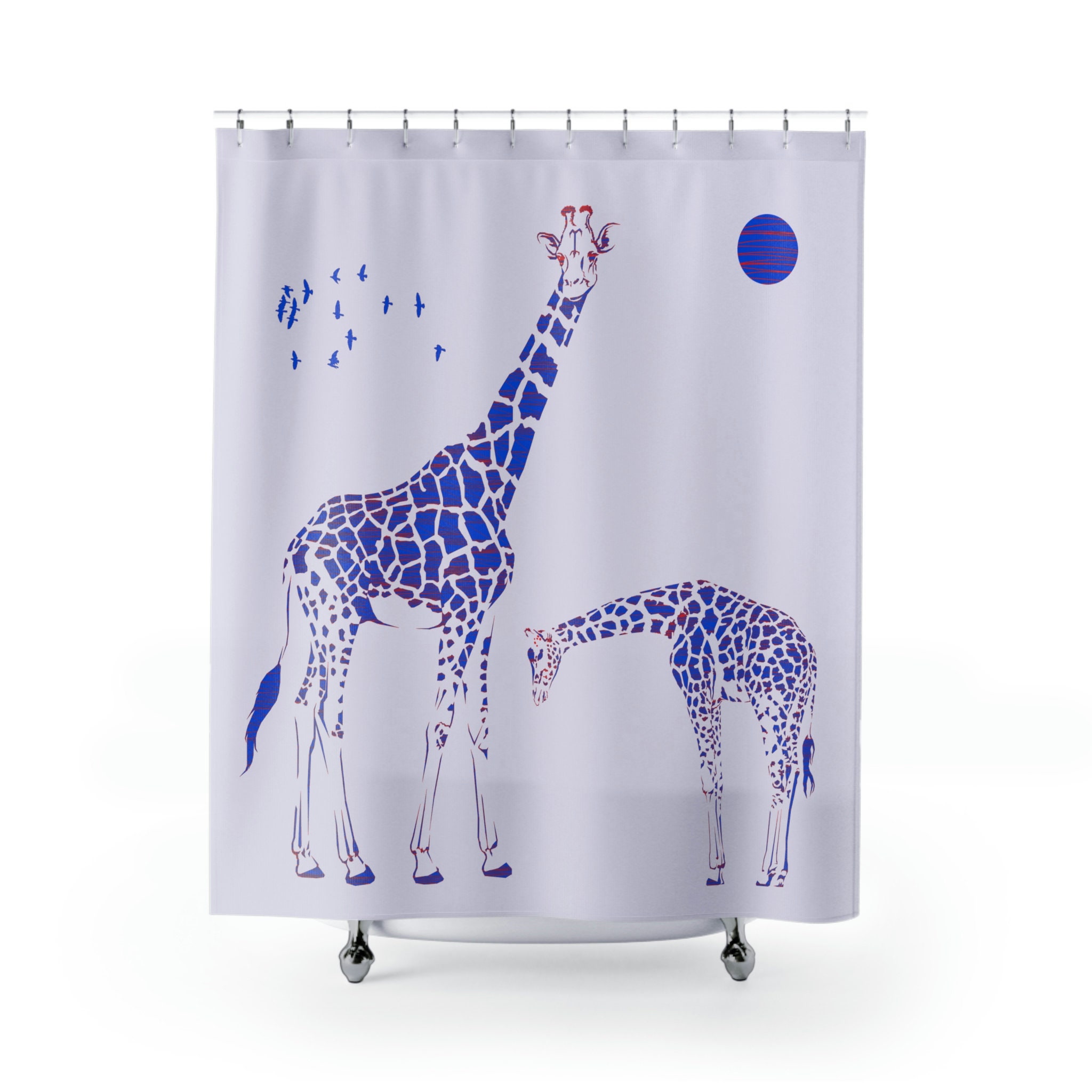 Neon Giraffe Sun Purple Collection Shower Curtain for Artistic Bathroom