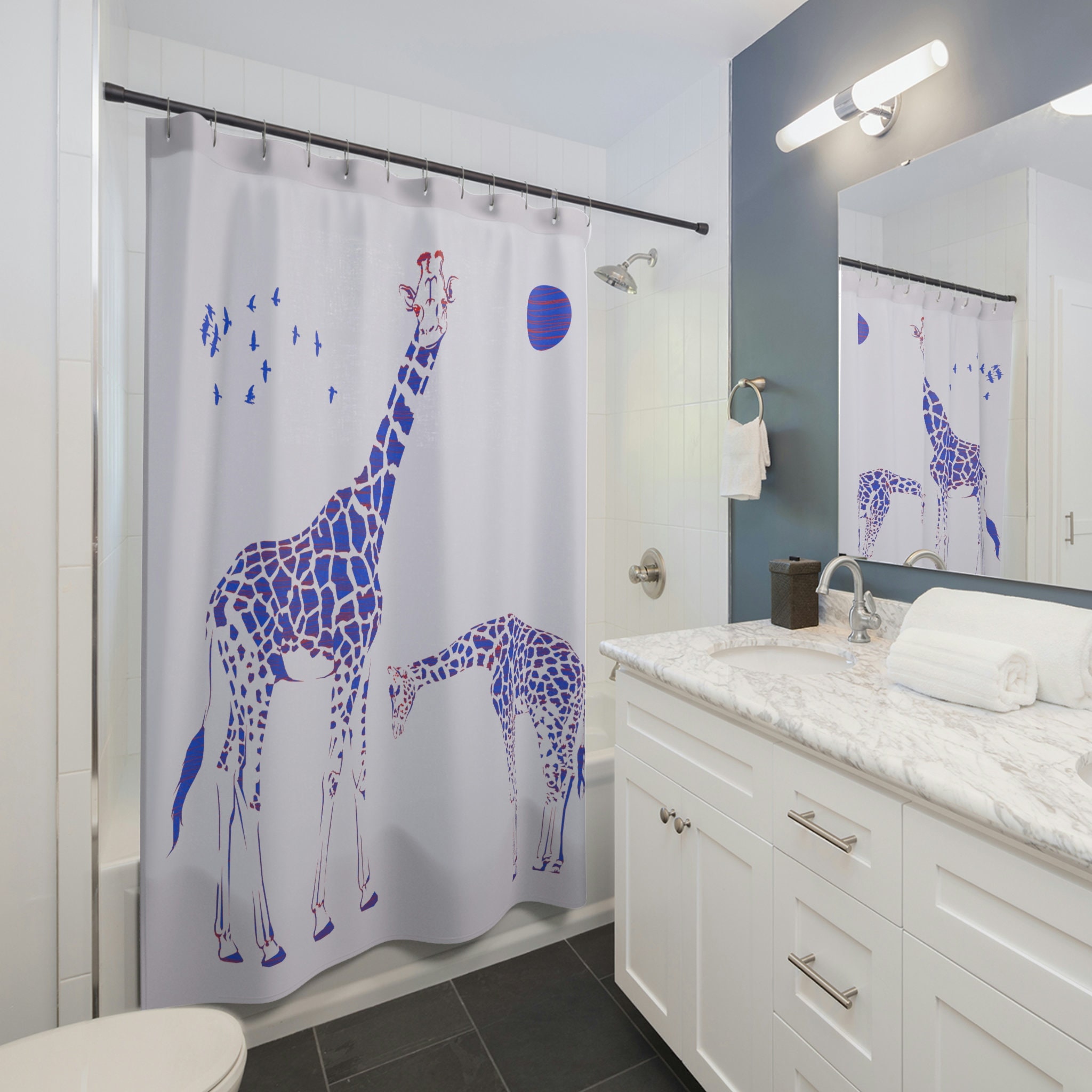 Neon Giraffe Sun Purple Collection Shower Curtain for Artistic Bathroom
