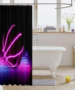Neon Gradient Basketball Court Shower Curtain For Boys And Girls.