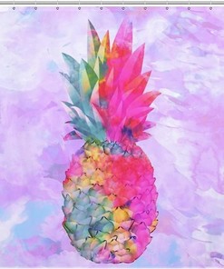 Neon Hawaiian Pineapple Tropical Bright Waterproof Shower Curtain