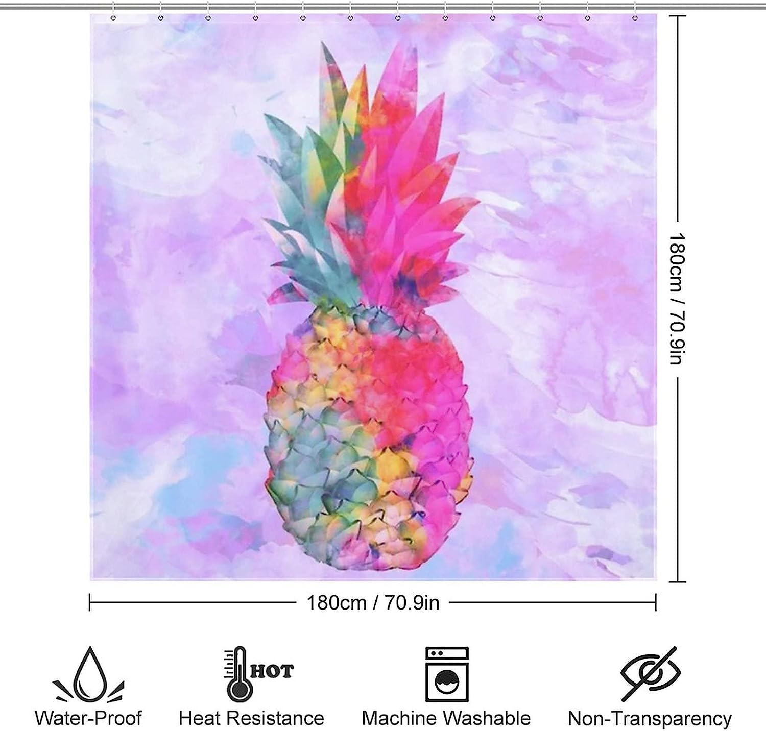 Neon Hawaiian Pineapple Tropical Bright Waterproof Shower Curtain - Image 2