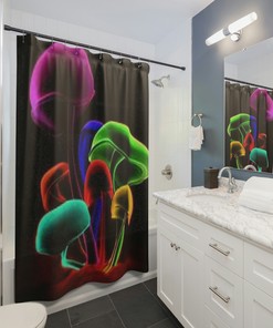 Neon Mushroom Shower Curtain for Psychedelic Bathroom Decor 