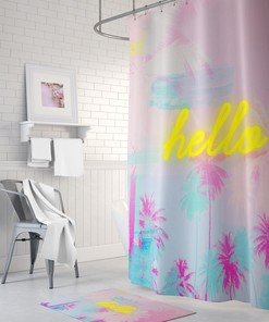 Neon Palm Print Shower Curtain - Bold Bathroom Accessory
