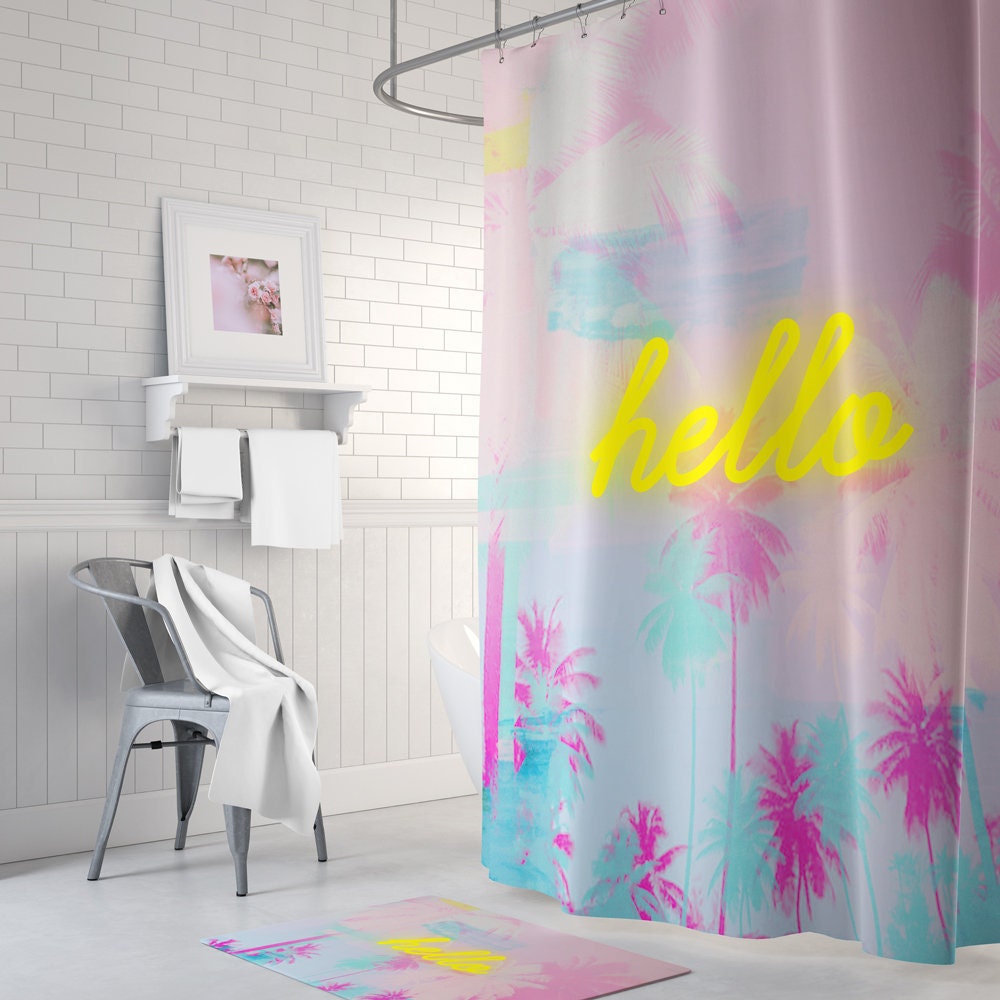 Neon Palm Print Shower Curtain - Bold Bathroom Accessory