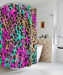 Neon Pink Leopard Print Shower Curtain for Colorful Bathroom Decor