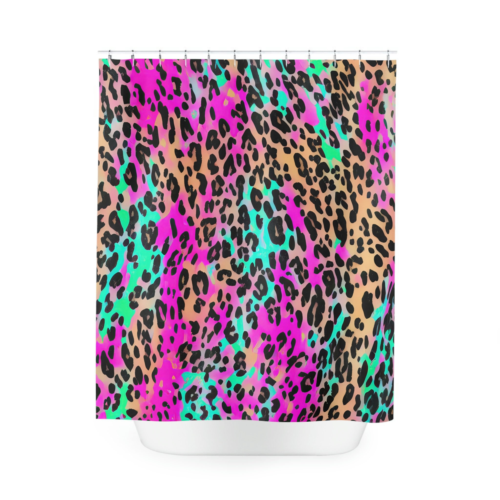 Neon Pink Leopard Print Shower Curtain for Colorful Bathroom Decor