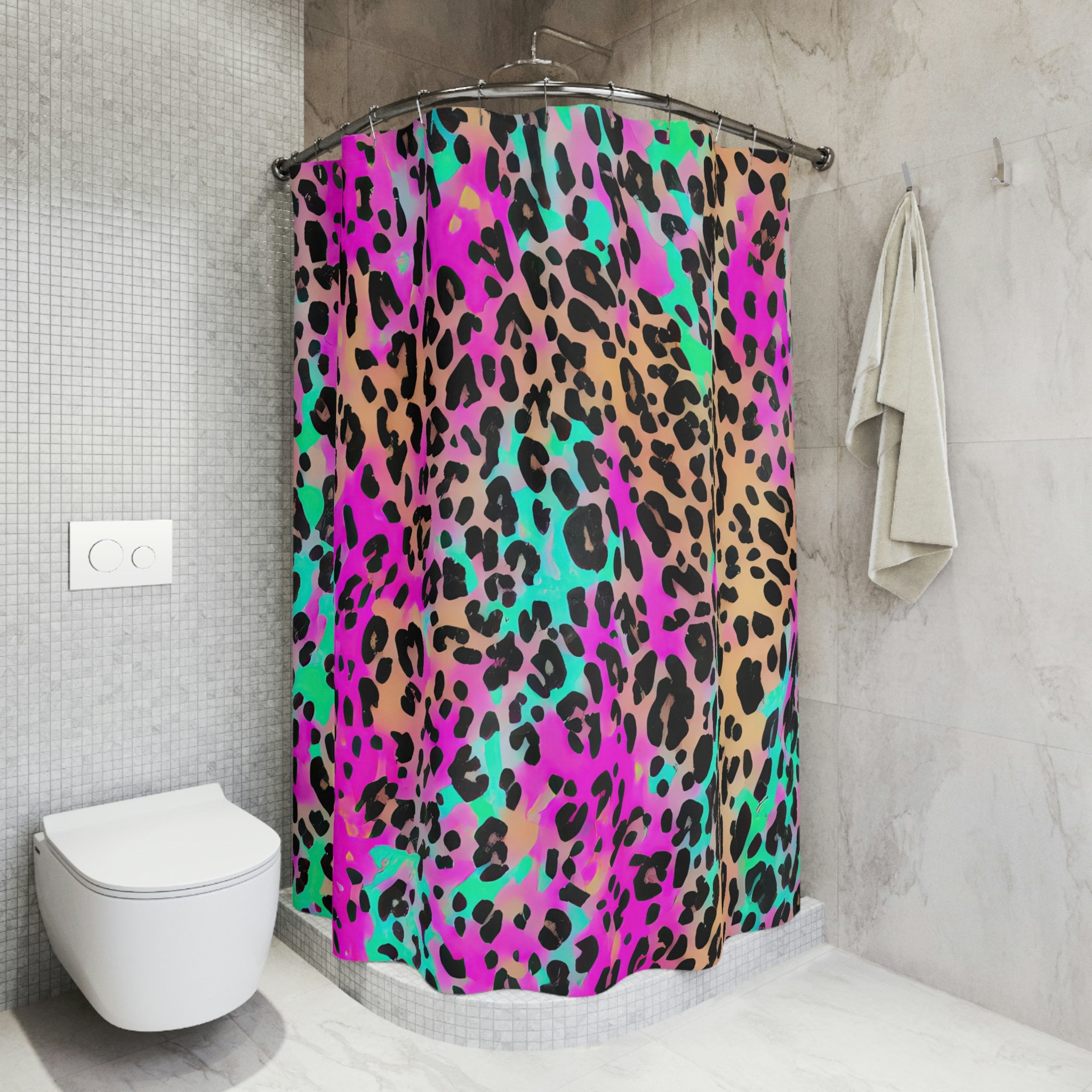 Neon Pink Leopard Print Shower Curtain for Colorful Bathroom Decor