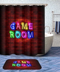 Neon Sign Design Gamepad Gamer Shower Curtain For Bathroom