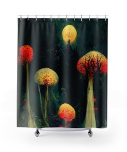 Neon Witchy Celestial Forest Mushroom Shower Curtain - For Those Enchanted by the Mystical and Celestial. 