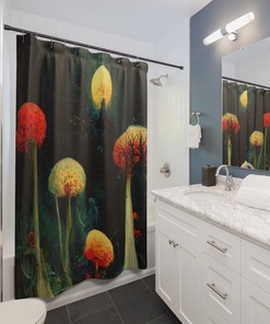 Neon Witchy Celestial Forest Mushroom Shower Curtain - For Those Enchanted by the Mystical and Celestial.