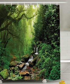 Nepal Footpath Wildlife in the Rainforest Shower Curtain, Woodland Stones Jungle View Bathroom Decor