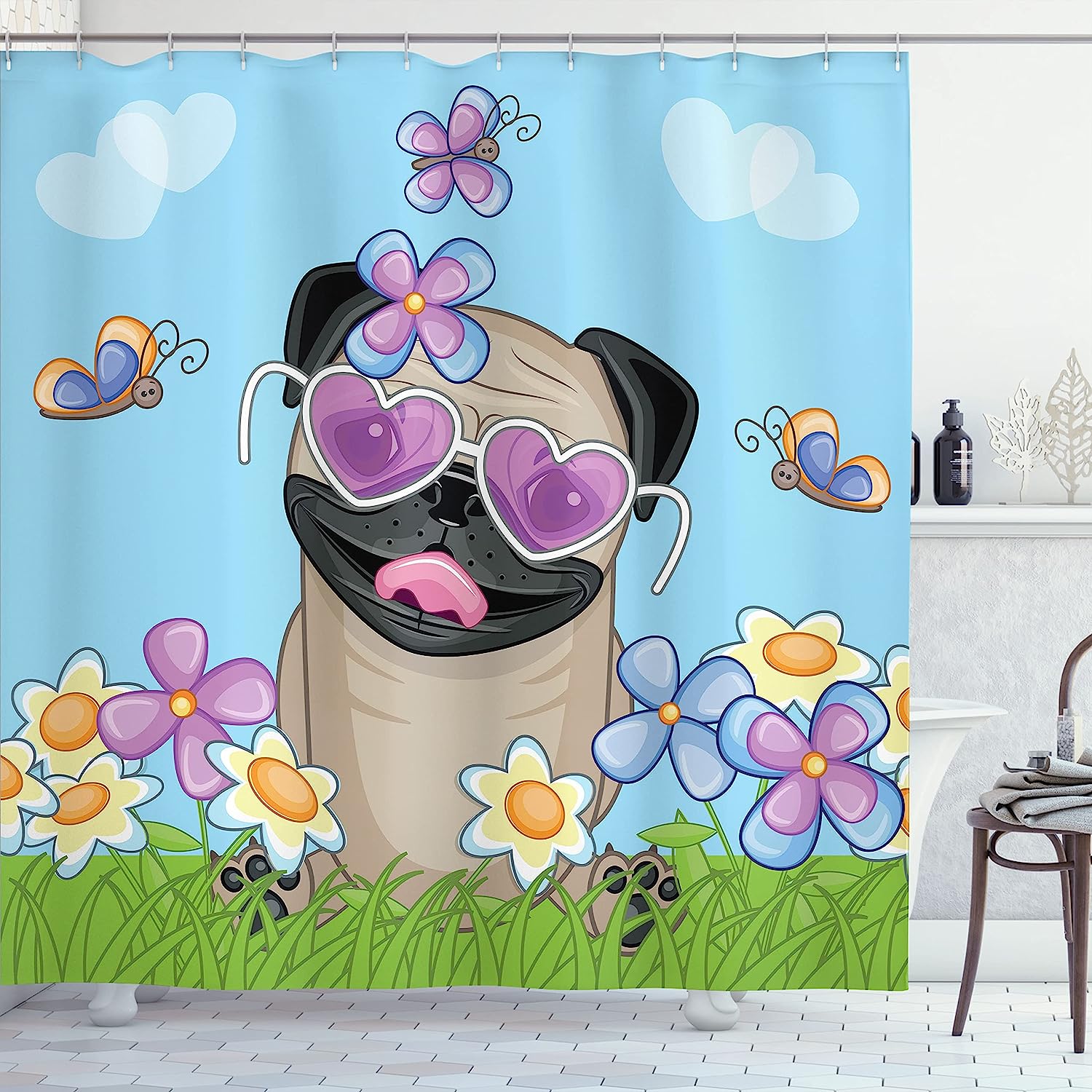 Nepalese Rainforest Shower Curtain, Forest Footpath Wildlife Spring Plant And Stones Moisture Water Print