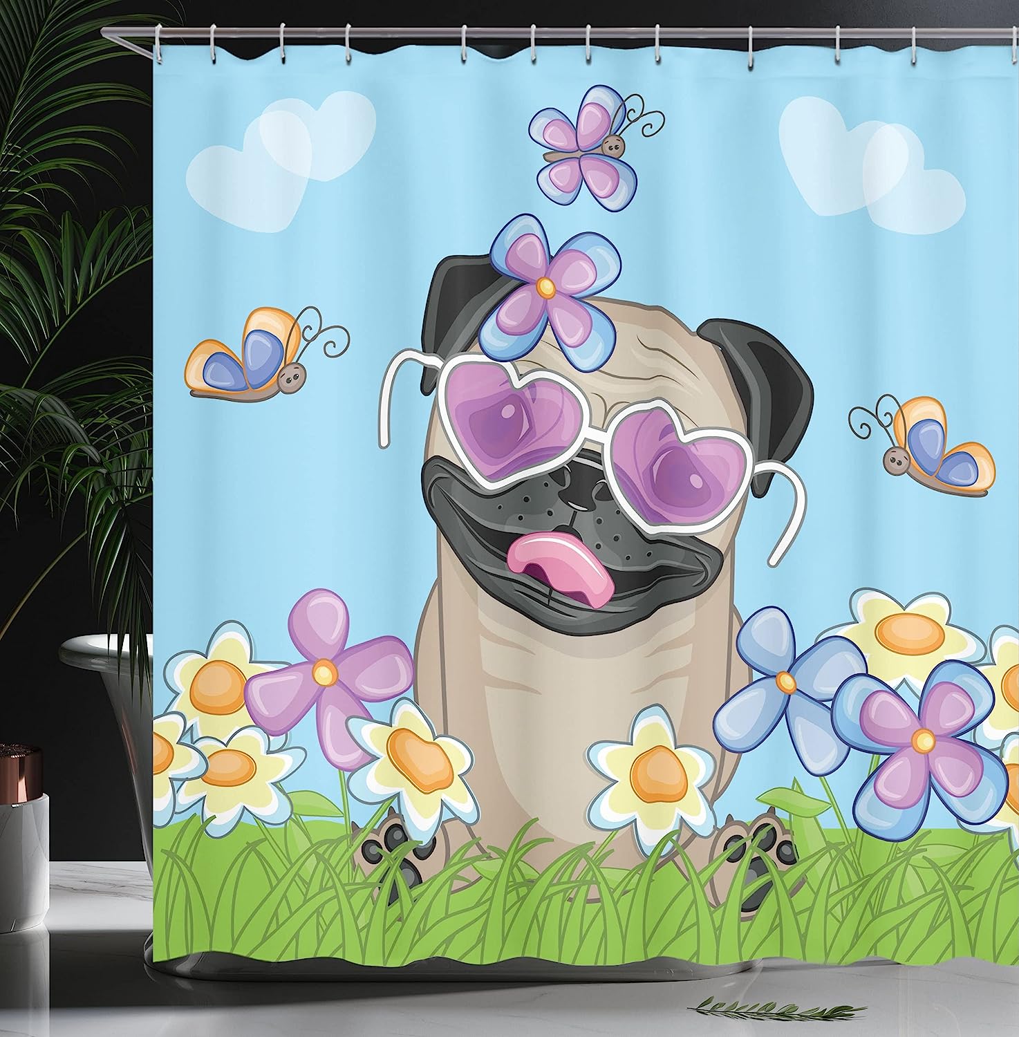 Nepalese Rainforest Shower Curtain, Forest Footpath Wildlife Spring Plant And Stones Moisture Water Print - Image 3