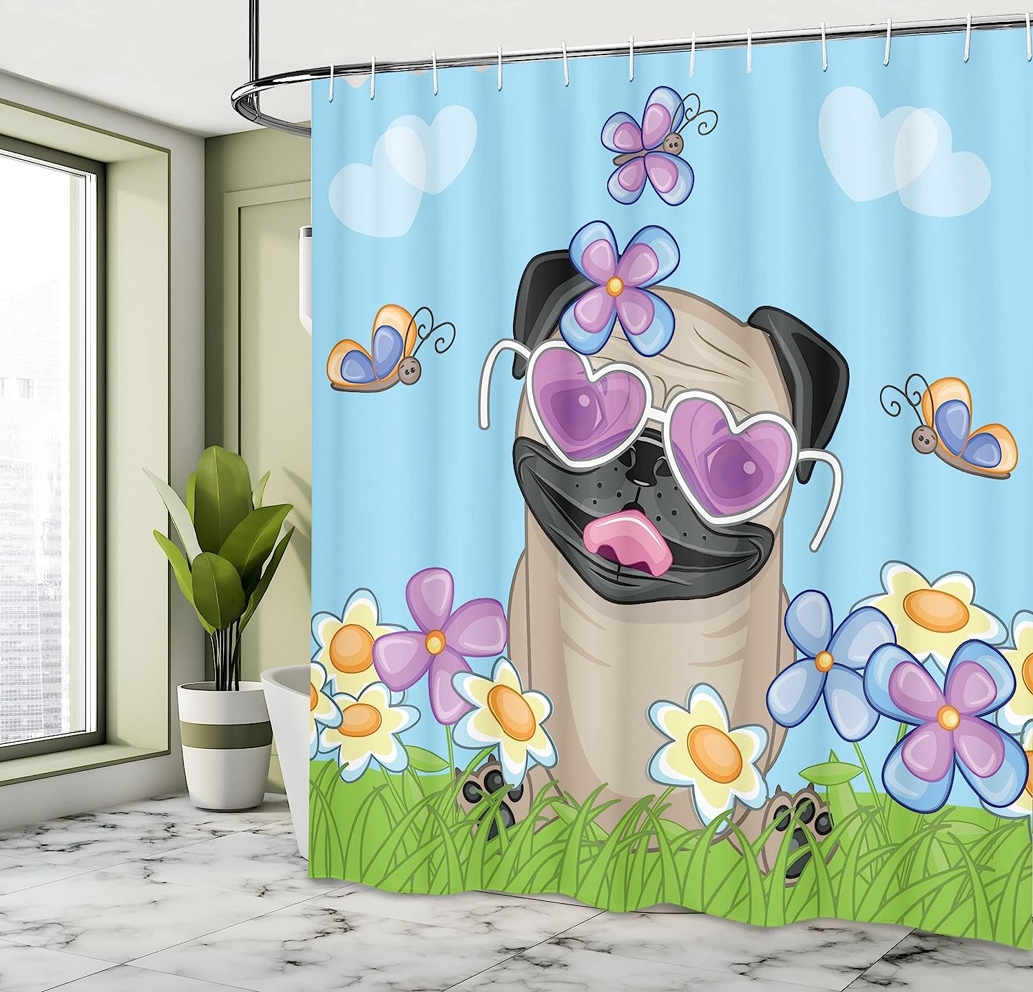 Nepalese Rainforest Shower Curtain, Forest Footpath Wildlife Spring Plant And Stones Moisture Water Print - Image 4