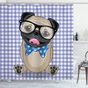 Nerdy Glasses Bow Tie Pug Dog Shower Curtain, Quirky Bathroom Print