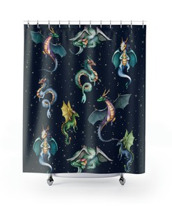 Nerdy Whimsigoth Dragon Shower Curtain for Creative Bathroom Decor