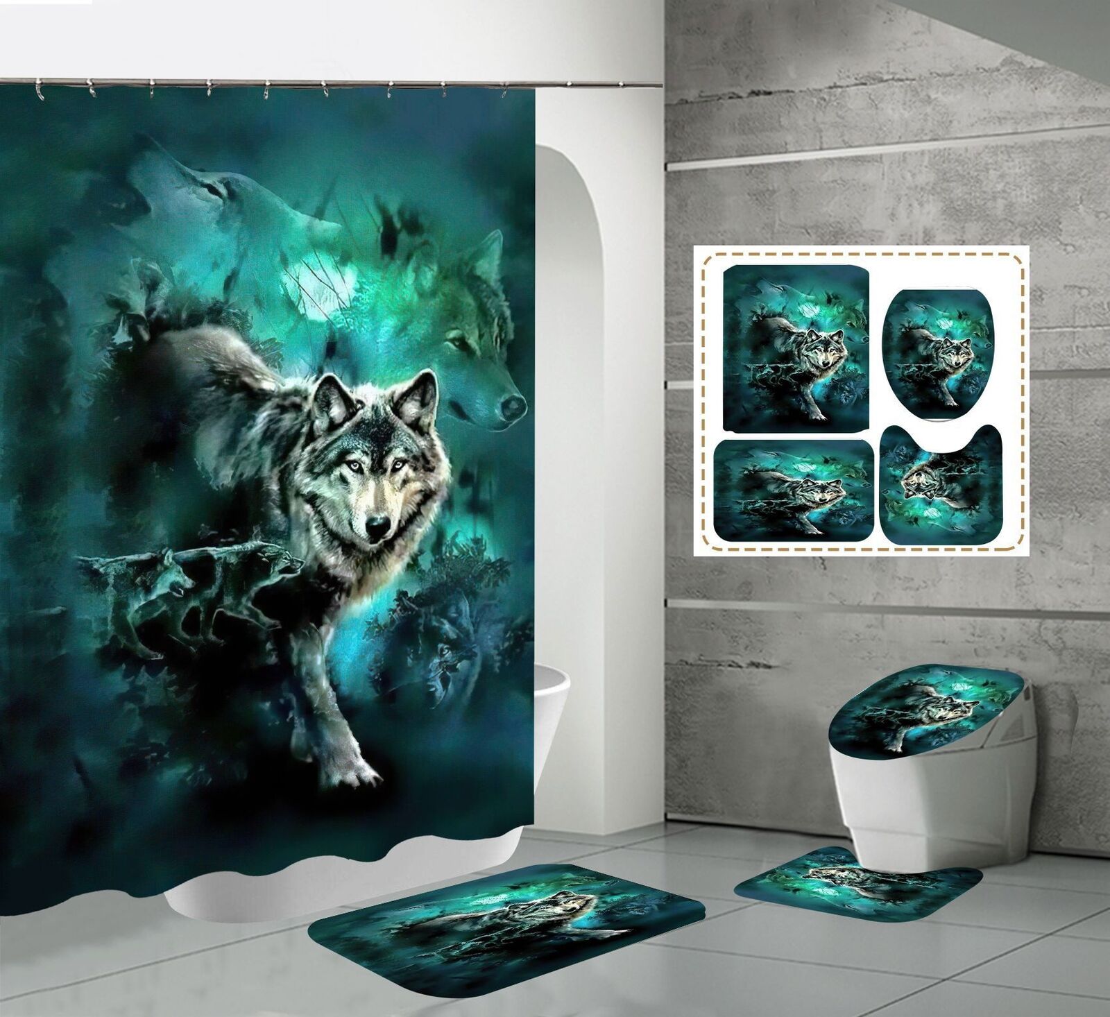 Nether Wolf Animal Print Shower Curtain for Nature Lovers