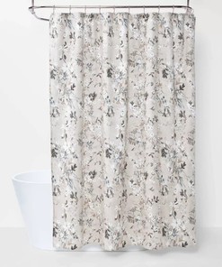 Neutral Tan Botanical Floral Shower Curtain by Threshold