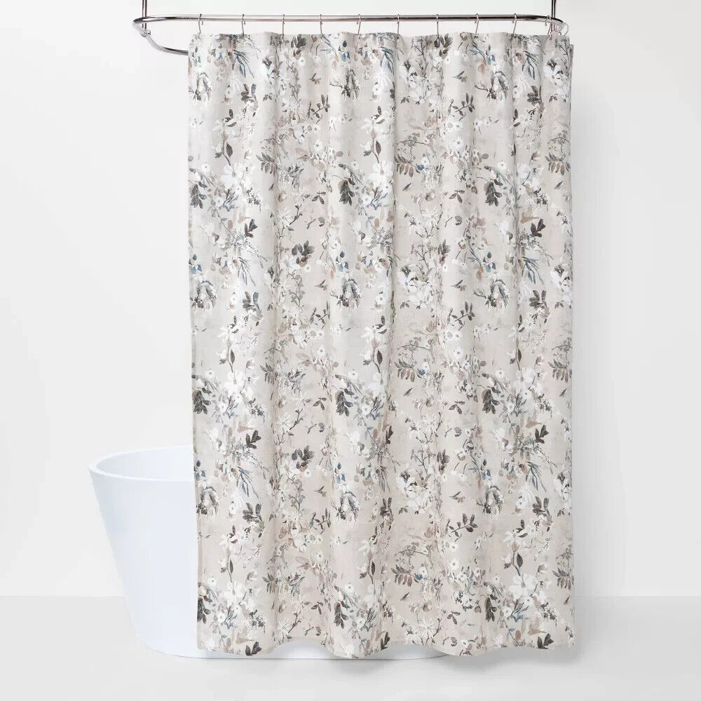 Neutral Tan Botanical Floral Shower Curtain by Threshold