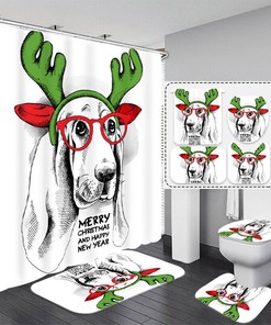 New Decorative Christmas Pet Dog With Deer Horn Print Shower Curtain