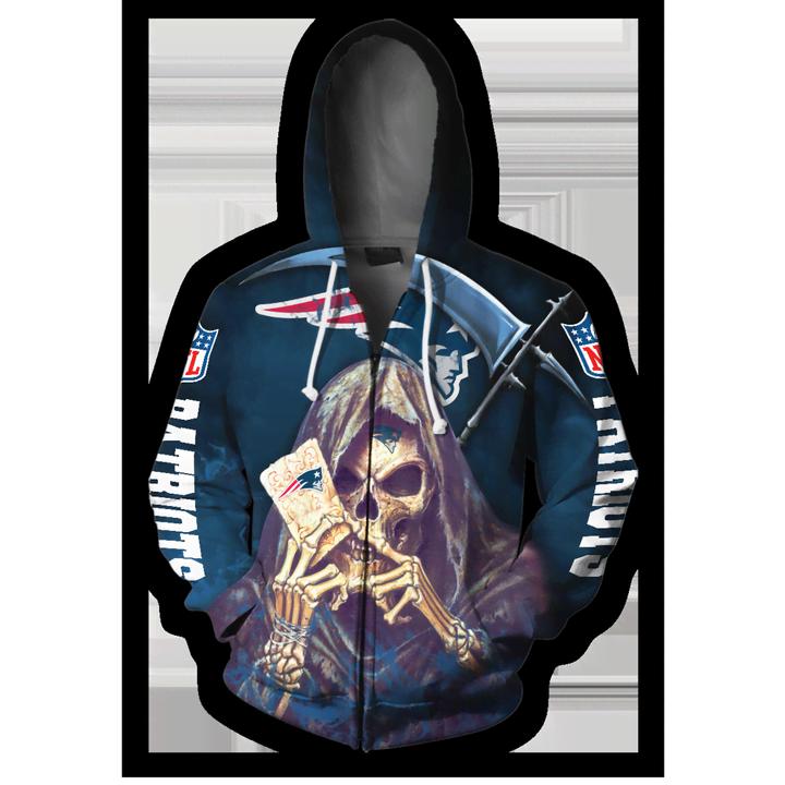 New England Patriots Halloween Death Card Hoodie - 3D Hoodies With Zippers