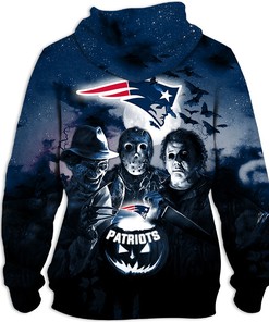 New England Patriots Halloween Horror Night 3D Hoodie - All Over Print Zip Up Hoodie Men