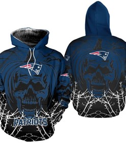 New England Patriots Halloween Pumpkin Skull 3D All Over Print Zip Up Hoodie 