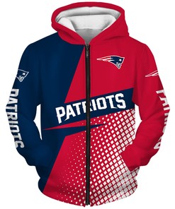 New England Patriots Long Sleeve 3D All Over Print Zip Up Hoodie For Fans