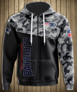 New England Patriots Military 3D All Over Print Zip Hoodie Long Sleeve, Gifts For Men