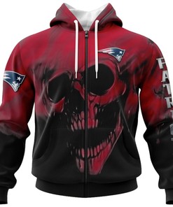 New England Patriots Skull 3D Custom Name & Number All Over Print Hoodie Gifts For Fans