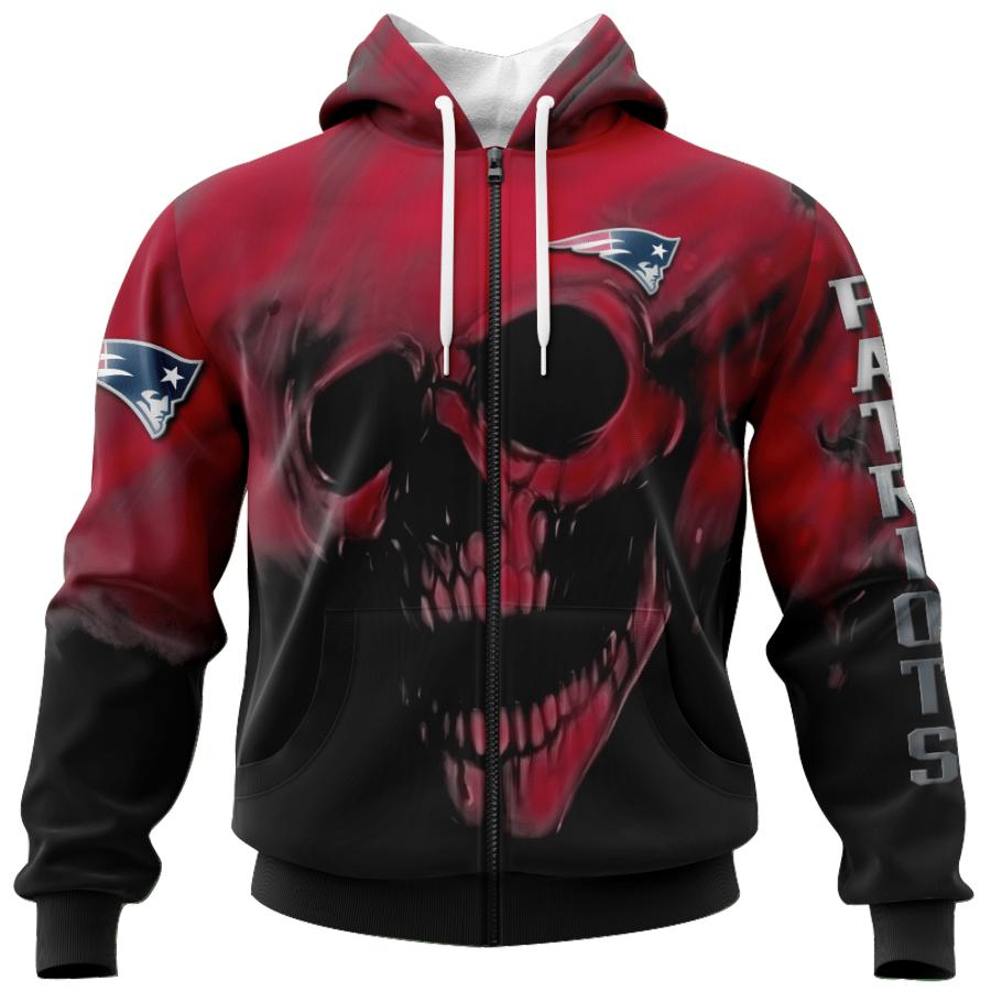 New England Patriots Skull 3D Custom Name & Number All Over Print Hoodie Gifts For Fans