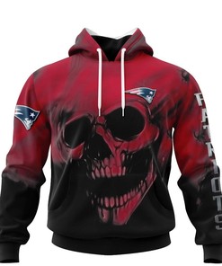 New England Patriots Skull 3D Custom Name & Number All Over Print Hoodie Gifts For Fans